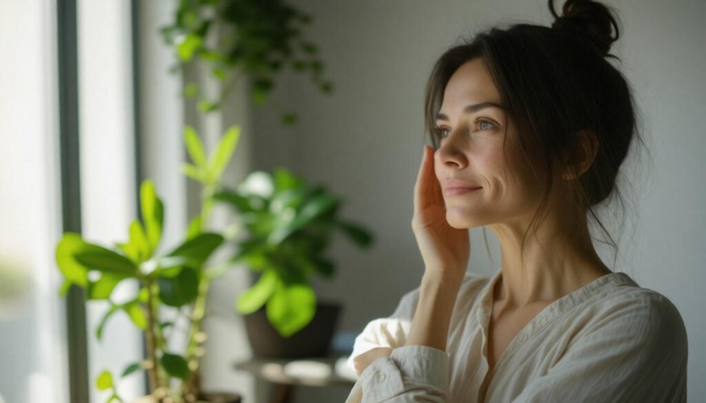 woman exercising facial muscles